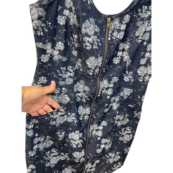 Papillon Denim Floral Mini Dress Full Zip Closure With Pockets Size M - Picture 2 of 6